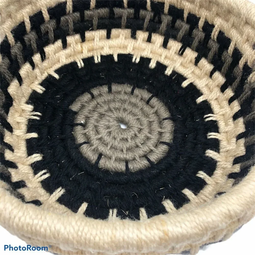 Decorative Coil Yarn Round Basket with Handle 12